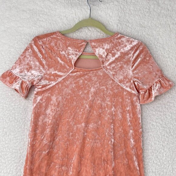 Roxy Peach Crushed Velvet Dress Youth Girls Short Flutter Sleeves Size Large - Picture 15 of 16